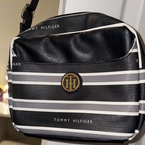 Tommy Hilfiger Black and White Belt Bag with Striped Design
